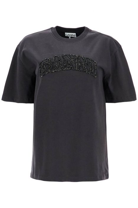 ganni loose t-shirt with lurex logo