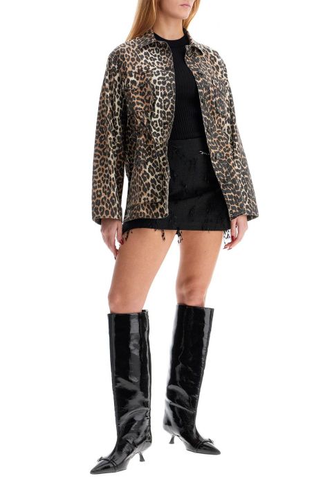 ganni leopard print canvas overshirt
