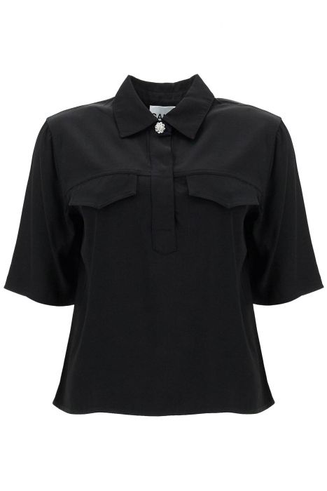 ganni short-sleeved twill blouse for