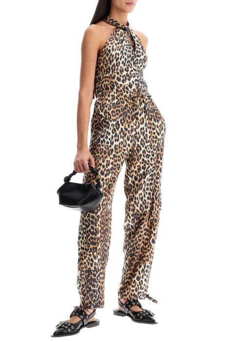ganni leopard print satin top for