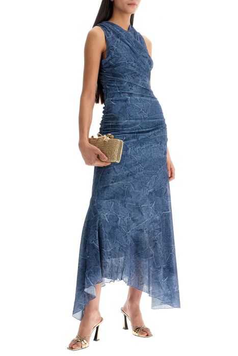 ganni denim print mesh dress