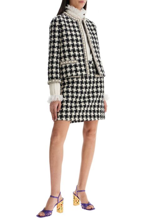 valentino garavani embroidered jacket in damier light tweed