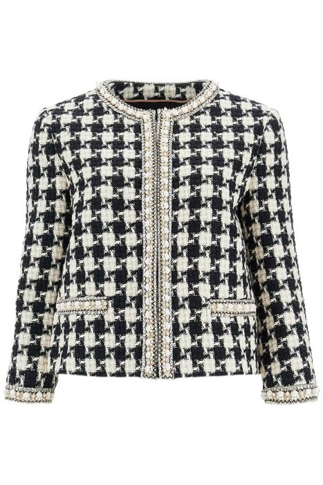 valentino garavani embroidered jacket in damier light tweed