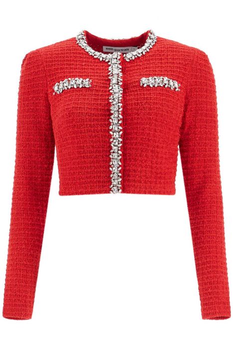 self portrait short cardigan with crystals