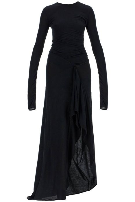 the attico long draped jersey dress with pleats