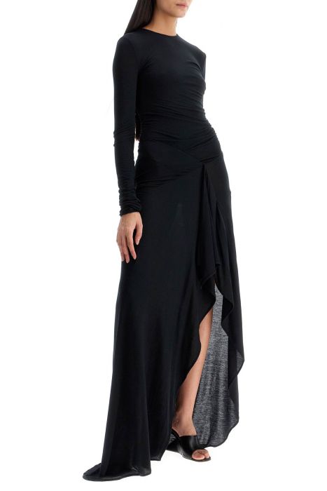 the attico long draped jersey dress with pleats