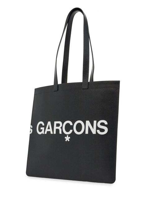 comme des garcons wallet logo leather tote bag