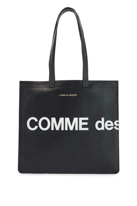 comme des garcons wallet logo leather tote bag