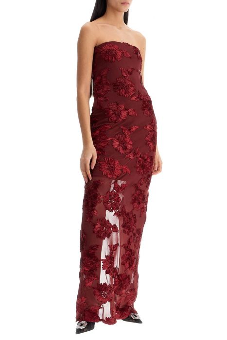 rotate long mesh dress with embroidered flowers.