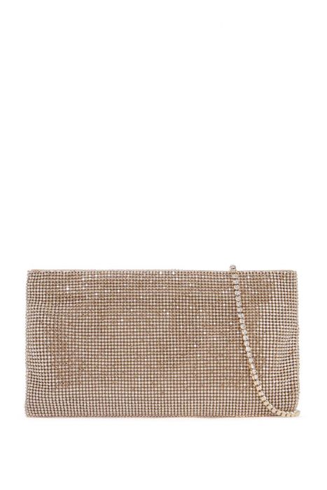 benedetta bruzziches compact rectangular bag in light gold rhinestones with elegant and sophisticated chain