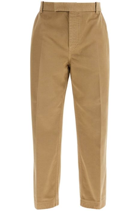 thom browne camel cotton chino pants with tricolor ribbon