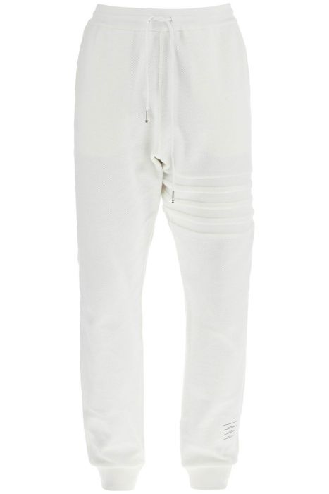 thom browne white cotton sweatpants with 4 stripes