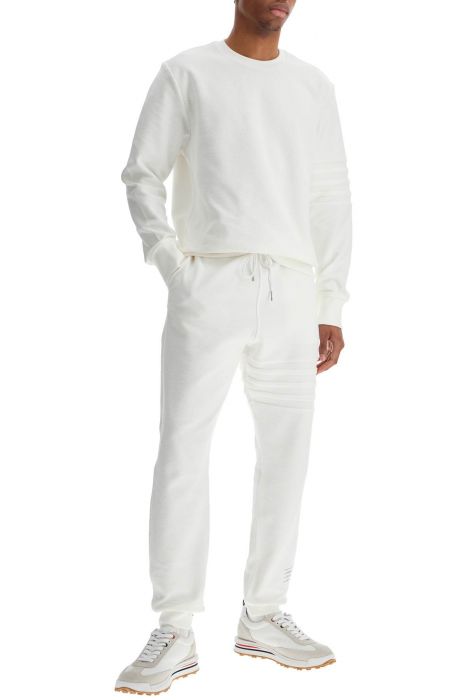 thom browne white cotton sweatpants with 4 stripes