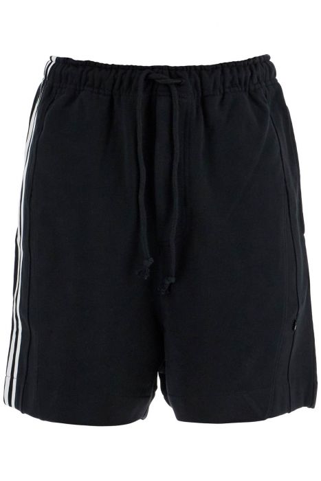 y-3 black cotton shorts with white stripes