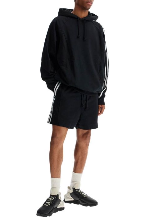 y-3 black cotton shorts with white stripes