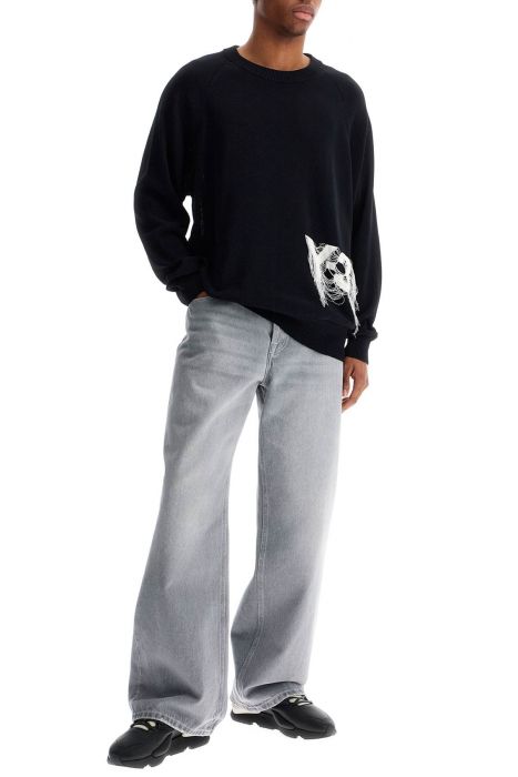 y-3 maglione in poliestere riciclato nero con logo ricamato