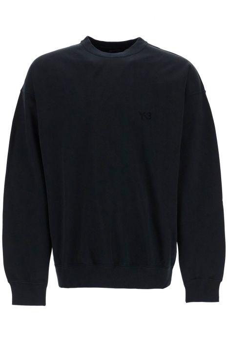 y-3 felpa girocollo in cotone nero con logo tono su tono
