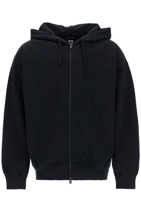 y-3 felpa con cappuccio in cotone nero con zip