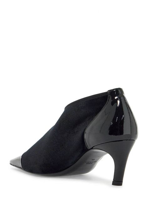 toteme black recycled patent leather pumps with medium heel and pointed toe