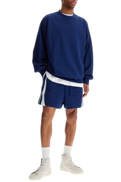 y-3 felpa in cotone blu girocollo per uomo