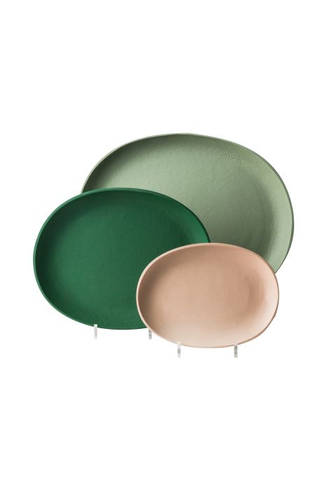 pols potten set 3 piatti ovali in metallo verde per servire
