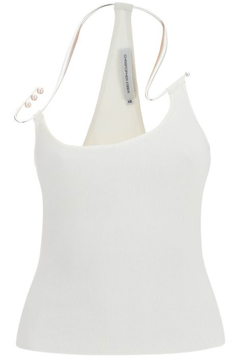 christopher esber white viscose top with pearl and v-neck