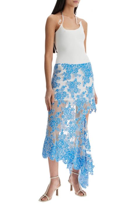 christopher esber asymmetrical blue floral cotton lace skirt