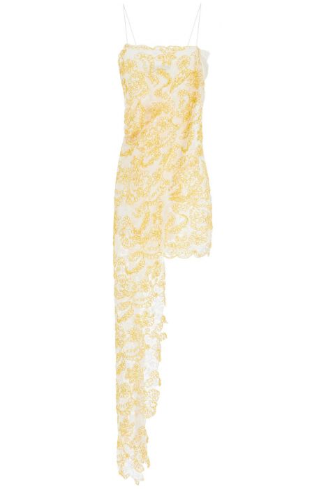 christopher esber mini dress in yellow floral lace with adjustable straps