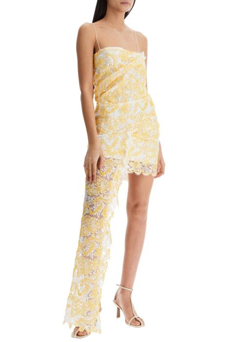 christopher esber mini dress in yellow floral lace with adjustable straps