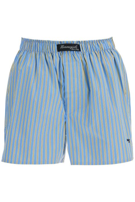 homme girls shorts boxer blu in cotone con righe gialle verticali