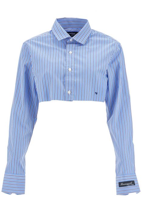 homme girls super cropped blue striped cotton shirt