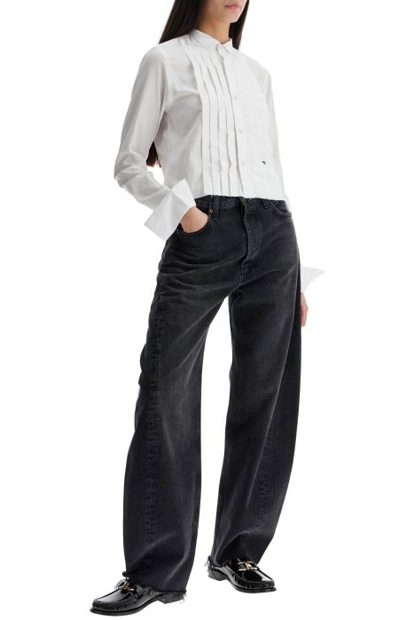 homme girls camicia cropped tuxedo in cotone bianco con scollo ampio