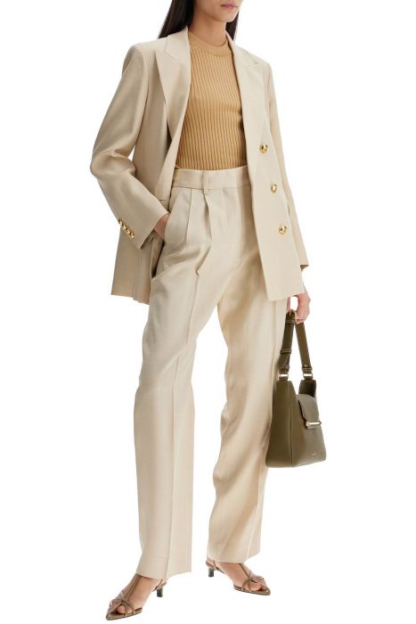 blaze milano ivory viscose pants with embroidered pocket