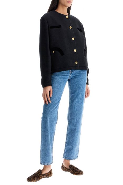 blaze milano cropped black cotton bolero with golden buttons