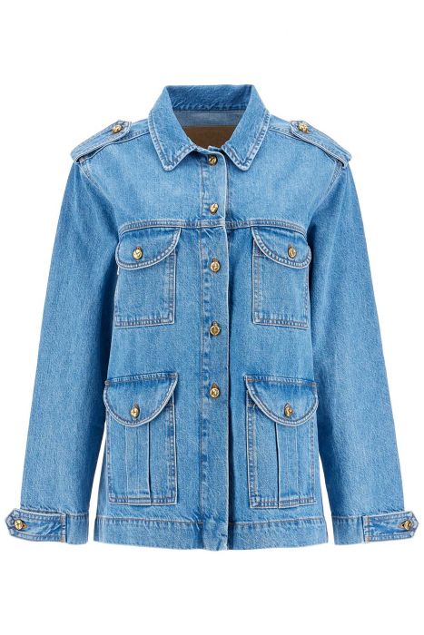 blaze milano light blue cotton military safari jacket with multiple pockets