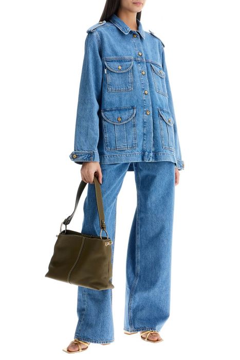 blaze milano light blue cotton military safari jacket with multiple pockets