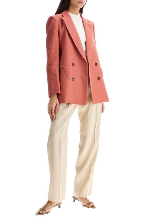 blaze milano coral linen single-breasted blazer with turtle style buttons