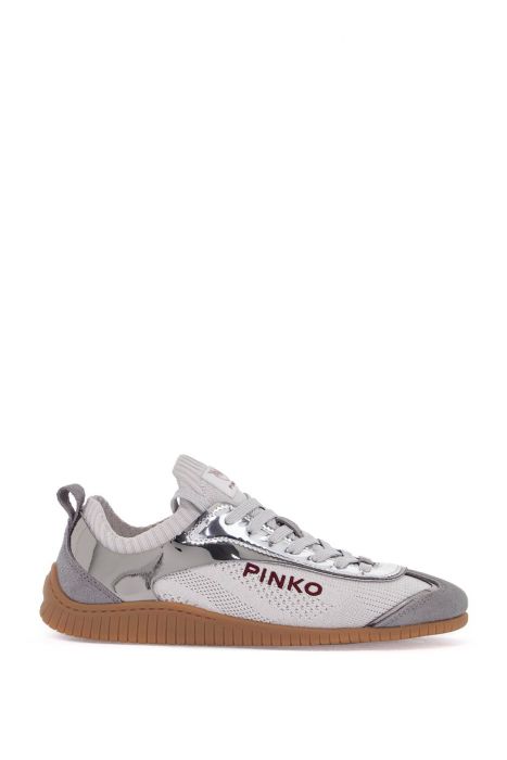 pinko sneaker in silver knit with suede details reby 03