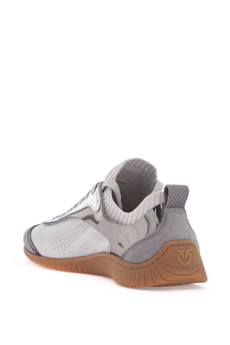 pinko sneaker in silver knit with suede details reby 03
