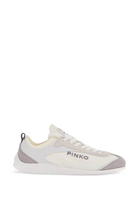 pinko white latte knit fabric sneakers with light gray details