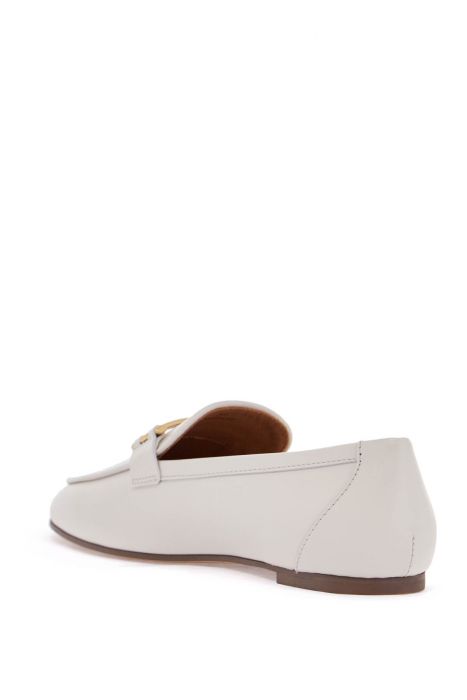 tod's white calfskin moccasin with gold bar and velcro closure