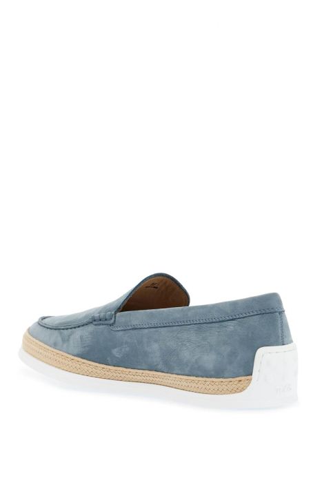 tod's light blue calfskin loafers with rubber and rope sole