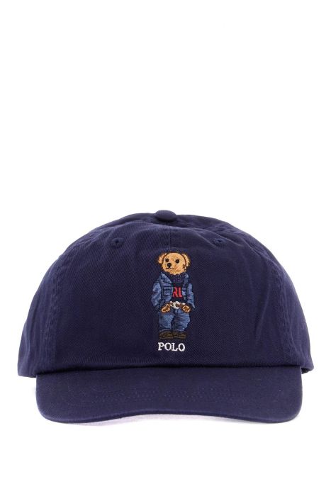 polo ralph lauren navy blue cotton hat with bear embroidery