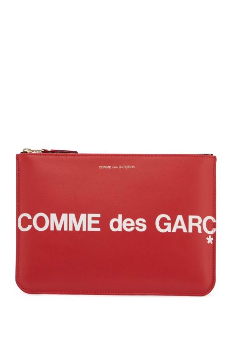 comme des garcons wallet red calfskin wallet with large logo and zip closure