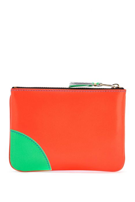 comme des garcons wallet fluorescent orange goat leather wallet with colorful details