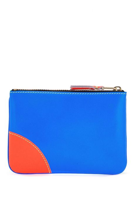 comme des garcons wallet portafoglio in pelle blu e verde super fluo unisex con cuciture in contrasto