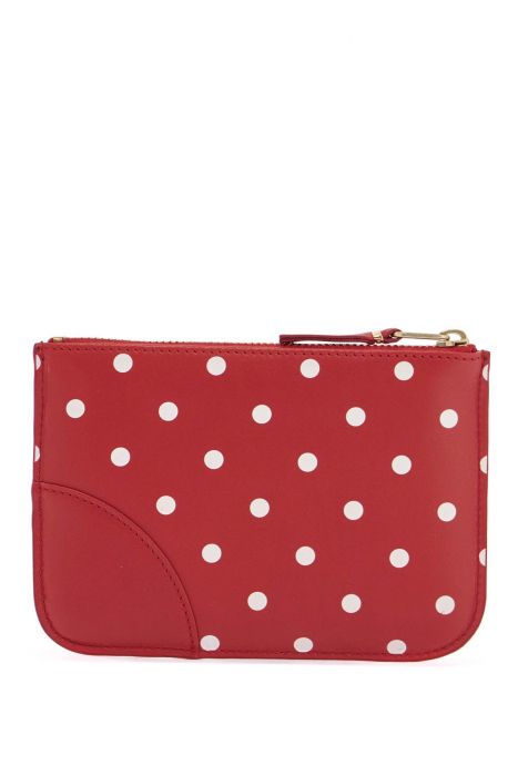 comme des garcons wallet unisex red leather polka dot wallet with gold zip