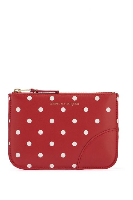 comme des garcons wallet unisex red leather polka dot wallet with gold zip