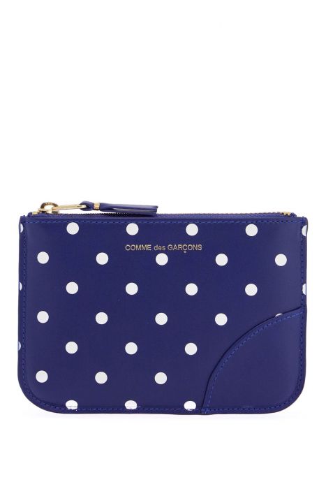 comme des garcons wallet portafoglio in pelle di vitello blu con pois bianchi e chiusura zip