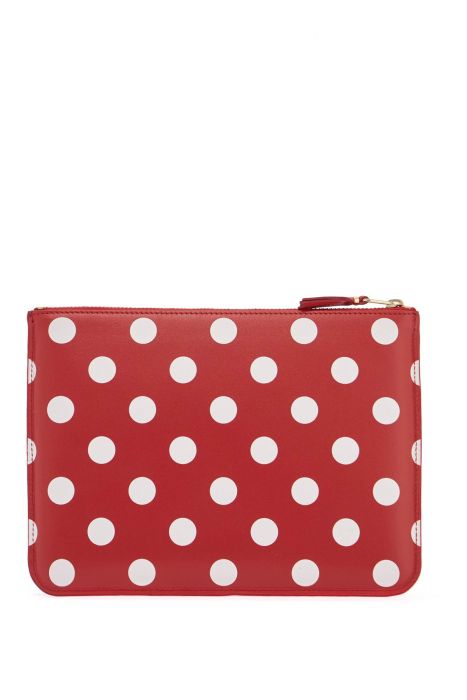 comme des garcons wallet red polka dot leather unisex wallet with zip